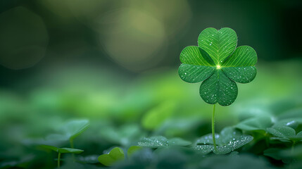 a green background with a bunch of clover leave, Four-leaf lucky clover over green bakcground, Shamrocks on a green background celebrate St. Patrick's Day,  Generative AI