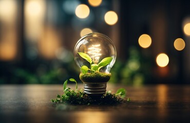 Light bulb with sprout inside. Alternative energy concept - obrazy, fototapety, plakaty