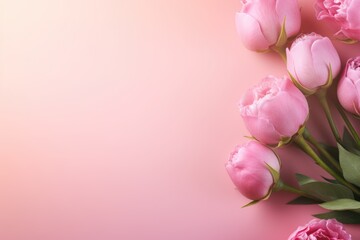 Womens Day: Pink Peony Rose Buds on Pastel Background.
