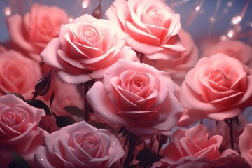 Soft pink roses with blurred background.