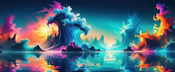 Fototapeta na wymiar Colorful sea waves in fantasy. Fairytale. Abstract art