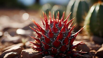 A macro view of a cactus with spiky needles, highlighting the unique textures and patterns of the desert plant