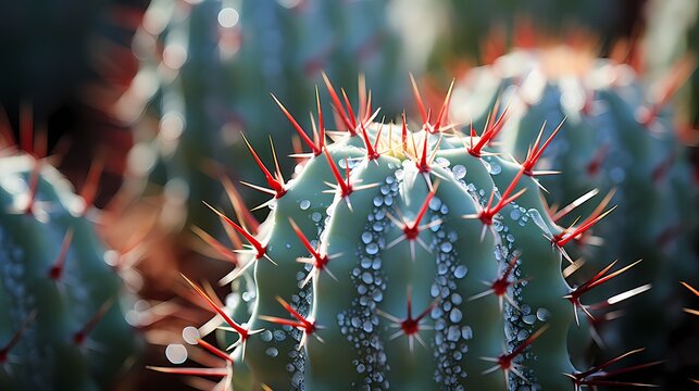 A macro view of a cactus with spiky needles, highlighting the unique textures and patterns of the desert plant