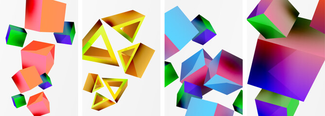 Composition of 3d cubes and other geometric elements background design for wallpaper, business card, cover, poster, banner, brochure, header, website