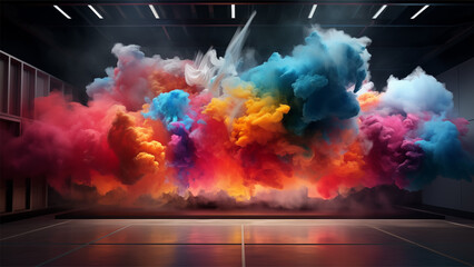 abstract multicolor fluffy cloud studio for product presentation - obrazy, fototapety, plakaty