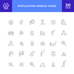 Population world line icon set collection. modern simple web sign, symbol icon. Editable stroke.