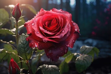 Closeup of blooming red rose.