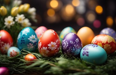 Fototapeta na wymiar Easter Eggs in Floral Pattern, Easter Celebration
