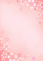 桜の和風フレーム背景　和柄　青海波　波模様　波柄　伝統文様　素材　飾り枠　お花見　入学　卒業　入社　ひな祭り　ひなまつり　年賀状　新春　縦長