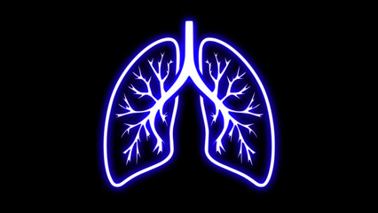 Lungs glowing neon icon on black background.glowing Human lungs icons. neon Lungs sign.Glowing neon icon on brick wall background.
