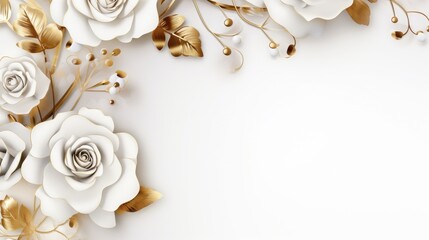 White background with Metal design gold flowers.