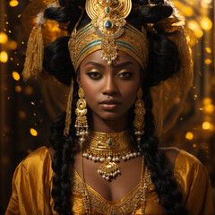 Fototapeta na wymiar Yemaya Orisha, Goddess, and Queen of the Sea, in golden dress 