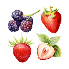 watercolor painting of summer fruits four collection