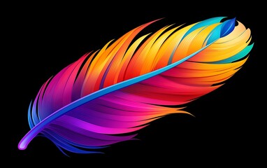 Colorful feather isolated on dark background. Vector illustration for your design.