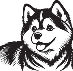 cute siberian husky as line art illustration, cartoon outline white background