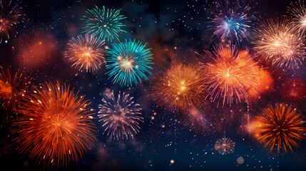 Beautiful fireworks background at night for holiday decoration