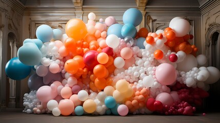 A breathtaking explosion of colorful balloons against a pure white backdrop