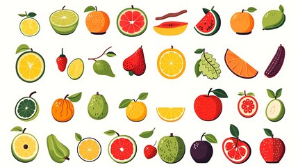 Fruit icon set. Cartoon fruit for web design.