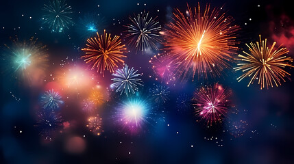 Fototapeta premium Beautiful fireworks background at night for holiday decoration