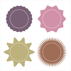 Set of vector starburst sunburst badges. Vintage labels. Starburst sale sticker. Colored stickers. Sunburst price tags. Simple Flat Style Vintage Labels. colourful icons on white background. 