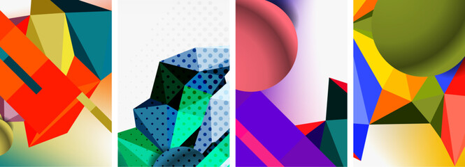 Set of geometric abstract composition with spheres and triangles. Vector illustration For Wallpaper, Banner, Background, Card, Book Illustration, landing page