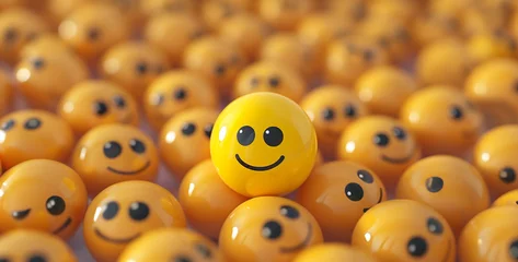 Foto op Canvas Funny yellow smiley face in crowd. 3d illustration.Smiley face on a crowd of smiley faces. 3D rendering © Kashif Ali 72