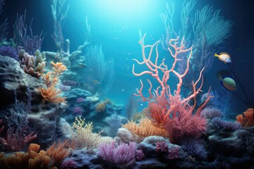 Fototapeta na wymiar Realistic Underwater World, Colorful life on underwater coral reef, Realistic photo of the underwater Ai generated
