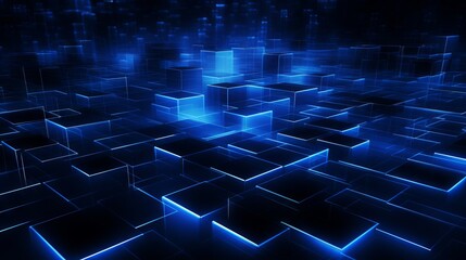 Futuristic dark blue digital grid: abstract cybernetic background