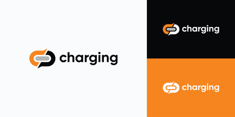 Fototapeta premium Vector logo design illustration of a type c port with the initials C and P.
