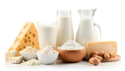 Milk products isolated on white still life