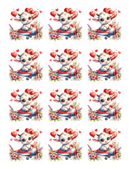Cute Kid Flowers Heart Sticker. Valentines Day Stickers Set 