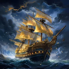 meer, sturm, schiff, königlich, segelschiff, mast,galeone,fantasie, düster, licht, blau, kunst, gemälde, sea, storm, ship, royal, fantasy, gloomy, light, blue, art, painting © Sylvia