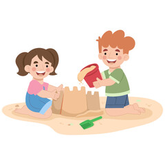 Vector illustration of boy and girl playing in the sand