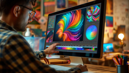 Graphic Designer Creating Colorful Digital Art