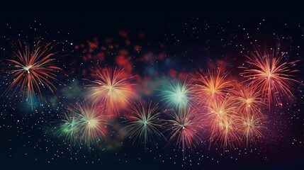 Happy New Year, burning fireworks with bokeh light background
