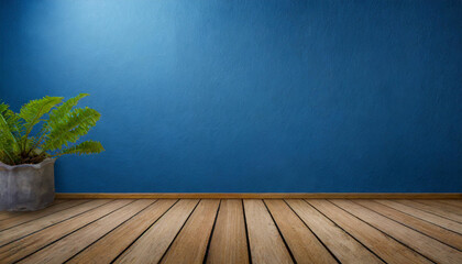 Timeless Beauty: Product Presentation on Wooden Floor Against Blue Wall