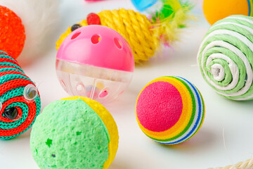 Cat toys isolated on white background studio shot