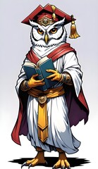 cartoon owl wearing toga hat