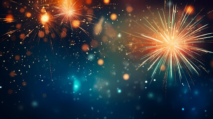 Happy New Year, burning fireworks with bokeh light background - obrazy, fototapety, plakaty