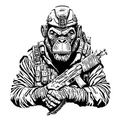 Ape army with the weapon sketch art design