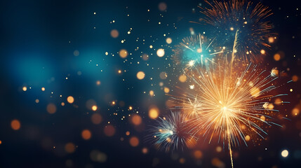 Fototapeta premium Happy New Year, burning fireworks with bokeh light background