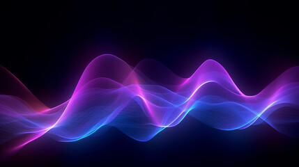dark background with glowing pink blue wavy neon lines electronic music .