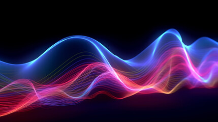 Fototapeta premium pink blue wavy neon lines electronic music on black background