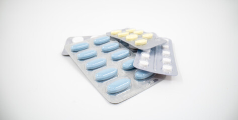 Pill medicine close up isolated.