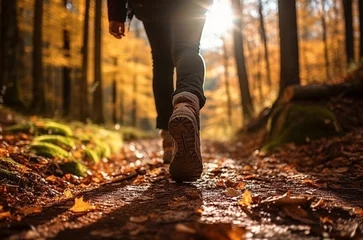  Sports shoe and legs on rock trail, hiker trekking or walking of footpath © pijav4uk