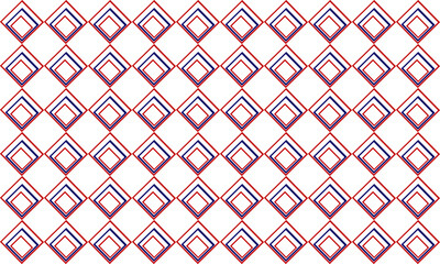 Seamless pattern with rhombuses in white red and blue, colors of national flag, diamond block, with squares block arrange as wall design for fabric print, wallpaper, background