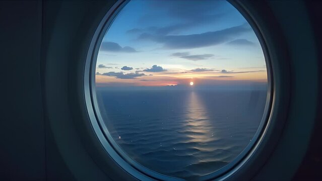 The private jets window transforms into a canvas, capturing the moons reflection on the tranquil sea, creating a dreamy atmosphere onboard.