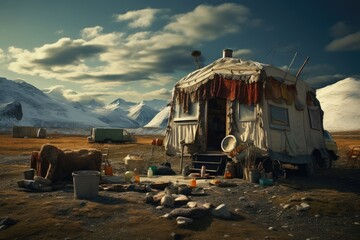 Nomadic Lifestyle: Scenes suggesting a nomadic way of life.
