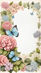Elegant Floral and Butterfly Border, Realistic Style, Tranquil Concept - Serene Background for Spa and Wellness Advertising, Invitations with Copy Space