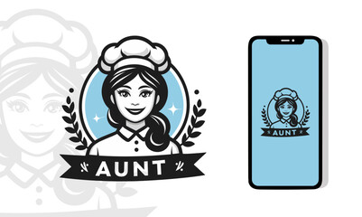Female Chef Vector Illustration Logo Cute and Romantic Design for Greeting Day App Design for Mom Owned Restaurant Love Mom Woman Chef